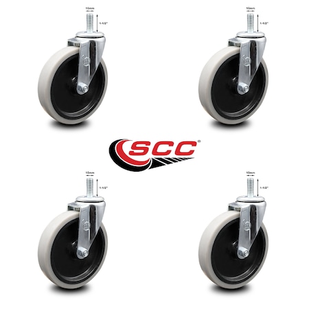 Service Caster 5 Inch Thermoplastic Rubber Wheel 10mm Threaded Stem Caster SCC, 4PK SCC-TS05S510-TPRS-M1015-4